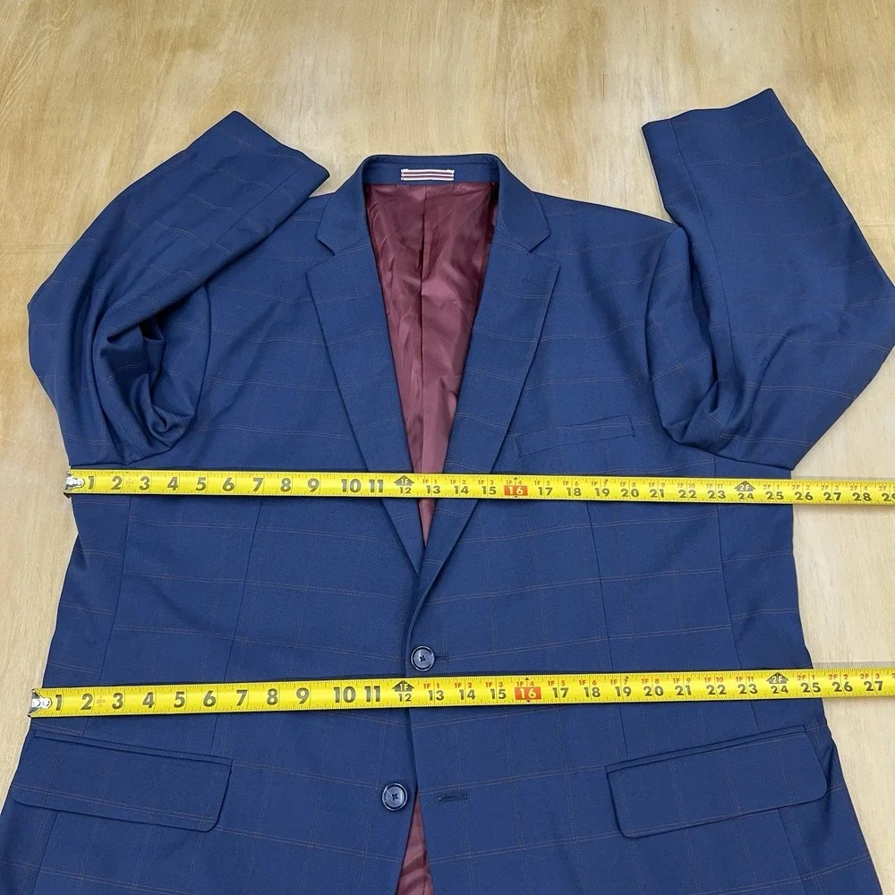 Oscar De La Renta Blazer Men 48R Classic Fit Polyester Blend Stretch Navy/Orange
